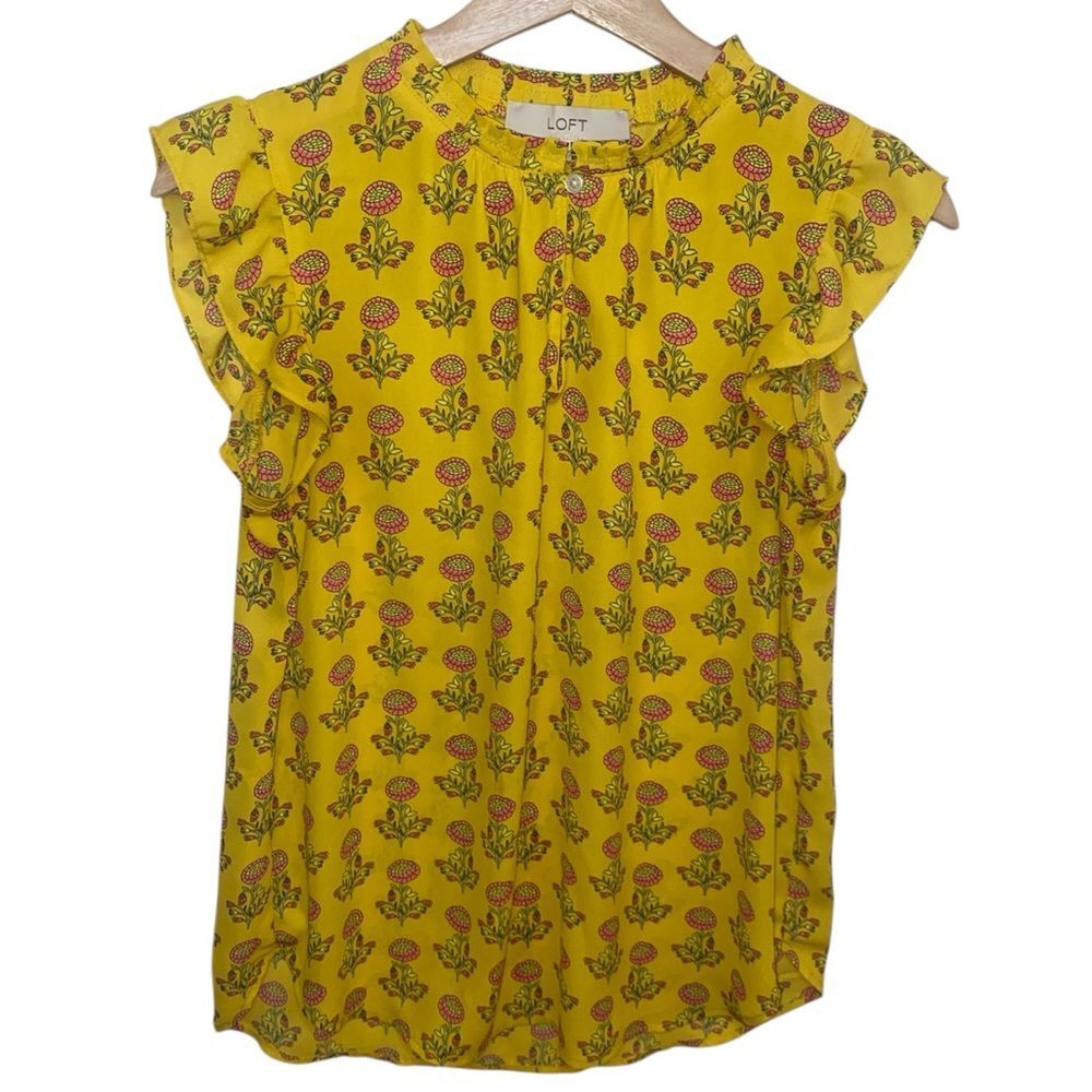 LOFT Peony Ruffle Split Neck Top - Picture 4 of 7